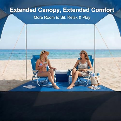 Beach Tent, Portable Sun Shelter for 2/3/4/6-8 Person with UPF 50+ UV Protection, Easy Setup Waterproof Beach Shade Canopy Cabana for Family Outdoor and Picnics, Fishing with Carrying Bag - color: Blue with Canopy, size: Spacious 4-Person