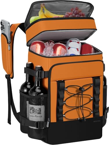 MIYCOO Cooler Backpack - 40 Cans Insulated Backpack Cooler for Men & Women, Portable 2 Leak Proof Compartments Coolers Bag for Beach Travel Picnic Lunch Hiking BBQ Camping - color: Orange