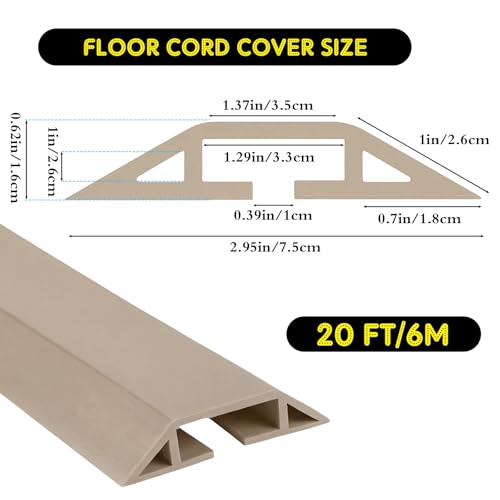 Pangda Floor Cable Cover Extension Cord Cover Protector Outdoor Heavy Duty Cord Protector Hider Soft Organize and Protect Wire on Floor for Home Office or Outdoor Settings(Beige,20 ft) - color: Beige, size: 20 ft