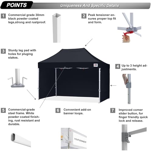 ABCCANOPY Easy Pop Up Canopy Tent with Sidewalls 8X12 Commercial -Series, Black - color: black, size: 8X12