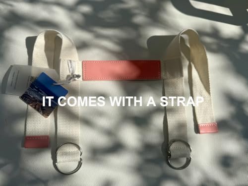 Kids Picnic Blanket, Kids Beach Mat – Medium 4’9” × 3’3” Compact Canvas, Easy to Fold & Carry - color: Creamy White + Nectarine Strap, size: 4'9" x 3'3"