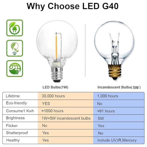 SUNTHIN Globe Outdoor String Lights, 27FT Patio Lights with 14 G40 Shatterproof LED Bulbs(1 Spare), Waterproof Hanging Lights String for Outside Backyard, Porch, Deck, Party, Garden - color: Black, size: 27FT