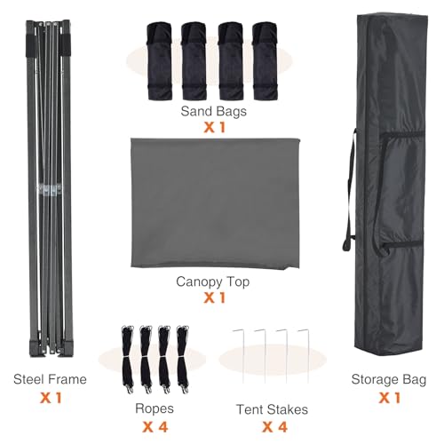 OLIXIS 10x10 Ft Pop Up Canopy Tent, Waterproof Outdoor Canopy, Portable Instant Shade Shelter with Sandbags for Beach, Backyard, Parties, Camping and Commercial Events, Classic Grey - color: Classic Grey, size: 10 X 10 Ft