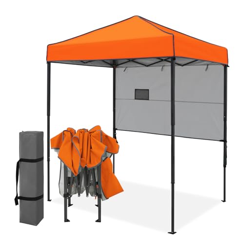 EAGLE PEAK 6x4 Instant Pop Up Canopy Tent with 1 Half Wall Panel, Straight Leg Sun Shelter, Portable Canopy with Carry Bag for Camping, Beach & Sports, Orange - color: Orange, size: Half Wall