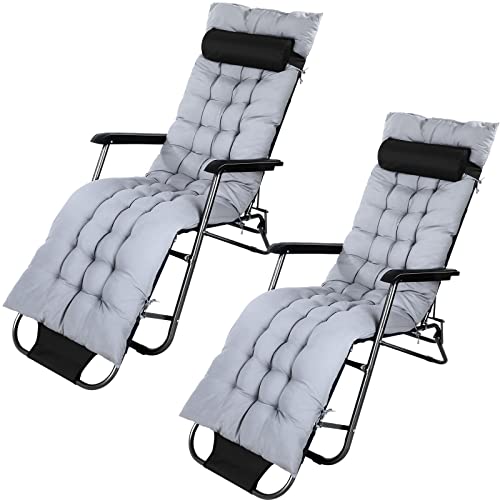 Bucherry 67 x 19 Inch Chaise Lounge Cushions Soft Lounge Chair Cushion Gravity Chair Cushion Sofa Lawn Furniture Cushion Pad with 6 Tie for Outdoor Indoor Patio Home Without Headrest (Gray,2 Pcs) - color: Grey