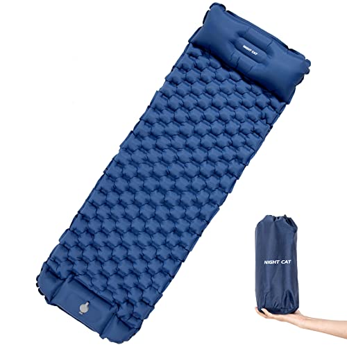 Night Cat Inflatable Sleeping Pads Mat Bed with Pillow Foot Pump for Camping Backpacking Hiking Ultra-Light Compact Comfortable Extendable 77"x25.5" - color: Blue, size: Single Sleeping Pad