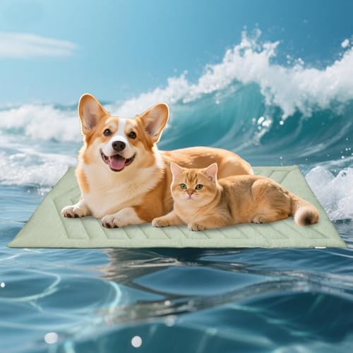 Cooling Mat for Dogs, Q-MAX>0.4 Dog Cooler Blanket for Crate, Summer Dogs Bed Pad, Washable Anti-Slip Pet Mats for Large Medium Dogs Sleeping, Multi-Use Kennel Pads for Truck Car Sofa - color: Ice Green, size: Size A (35.0"L x 22.0"W x 0.8"Th)