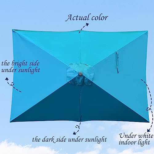 Blissun Rectangular Patio Umbrella, Table Market Umbrella with Tilt and Crank, Outdoor Umbrella for Garden, Deck, Backyard, Pool and Beach - color: Cerulean, size: 6.5 x 10 FT