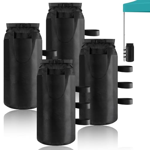 Esmorah 160 LBS Canopy Sandbags Weight Bags with Handle(4-Pack), 1680D Heavy Duty Black Tent Sand Bags, Outdoor Sandbag for Gazebo Wide Legs, Patio Umbrellas, Pop Up Sun Shelter (Without Sand) - size: 40LB (4-Pack) with Handle – Upgraded