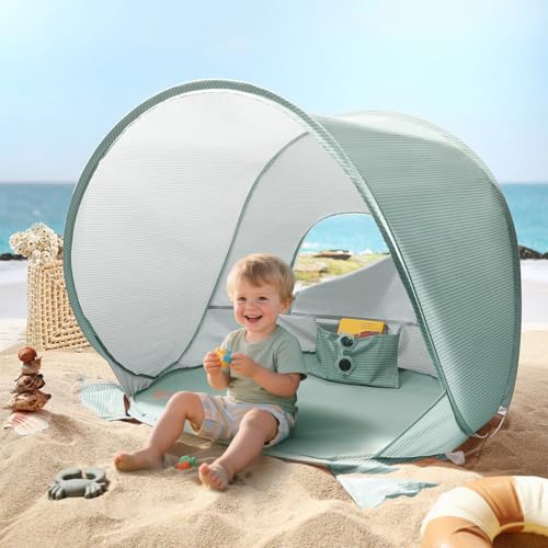Tiny Land Baby Beach Tent – Pop Up Baby Tent with UV Protection, Portable Baby Beach Essentials, 35.4"x27.6"x31.5" Sun Shelter for Infants, Baby Outdoor Use (Pastel Aqua) - color: Pastel Aqua