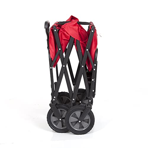 MACSPORTS Collapsible Outdoor Utility Wagon with Folding Table and Drink Holder, Bright Red - color: Bright Red