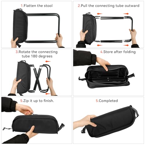 Camping Stool with Shoulder Strap,Ultralight Collapsible Handbag Style Stool,Pocket Portable Seat for Camping Travel Fishing Hiking Beach Backpacking Gardening Picnics-L(Black) - color: Black, size: Large