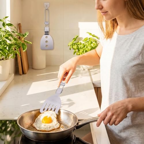 Outdoor Camping Stainless Steel Folding Spatula Sets, Lightweight Thickened Turner Tableware Spoon Cooking Utensils - color: style1