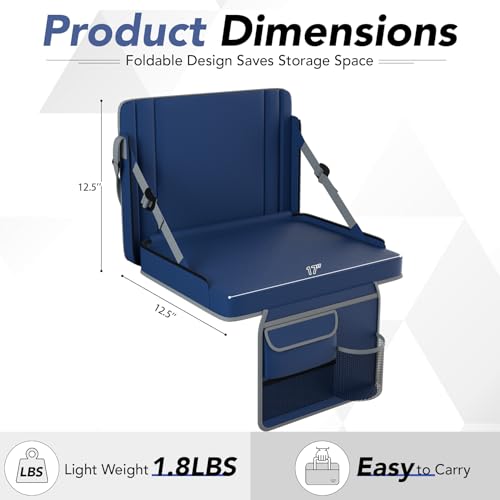 Stadium Seats with Back Support 1PACK Adjustable Bleacher Chairs with Back and Cushion Bleacher Seat with Cup Holder, Carry Handle & Shoulder Strap for Outdoor Sports Events, Picnics - color: Navy-1pc-large