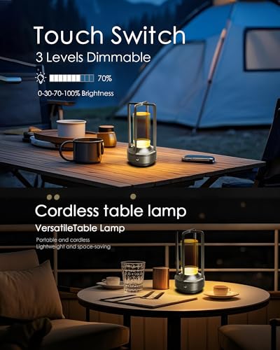 Set of 2 Cordless Table Lamps, LED Rechargeable Battery Operated Desk Lamps with 3 Color Stepless Dimmable, Small Light Portable for Outdoor Patio Bar Restaurants Bedroom Bedside (Silver) - color: Silver-2