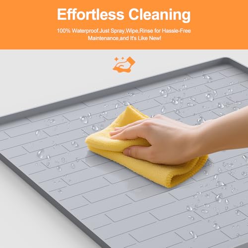 Pee Pad Tray Holder for Dogs,Non-Slip Silicone Dog Puppy Pad Holder,34 x 28 Inch Puppy Potty Training Pads,No Spill Raised Lip High Edge,Portable, Leak-Proof Mat Trays for Indoor Floor Protection - color: Light Gray, size: 34"L x 28"W