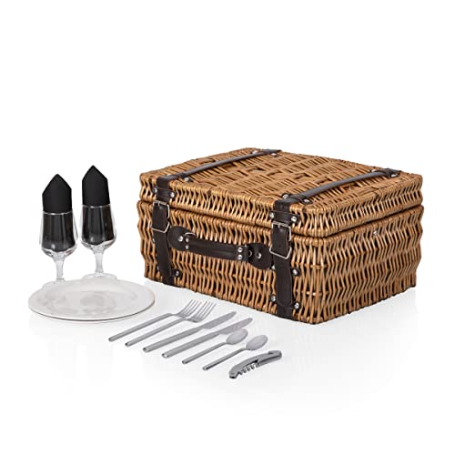 Picnic TIME Champion Picnic Basket for 2, Large Wicker Hamper Set with Cutlery Service Kit (Red & Black Buffalo Plaid Pattern) - color: Red & Black Buffalo Plaid Pattern