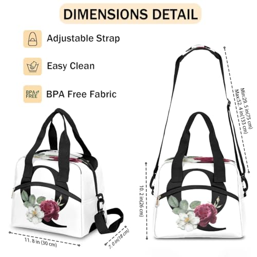 Letter Q Insulated Lunch Bag for Women Men Reusable Waterproof Lunch Box Cooler Tote Bag One shoulder portable meal bag Portable Adult Lunchbox for Work Picnic Hiking Beach - color: Letter Q