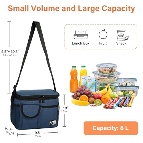 Tirrinia Insulated Lunch Bag for Women Men, Leakproof Lunch Box Containers for Adult, Work, School, Soft Lunchbox for Kids,Boys, Adult Cooler Bag for Picnic Hiking Beach,Dark Blue - color: Dark Blue, size: Medium -8L