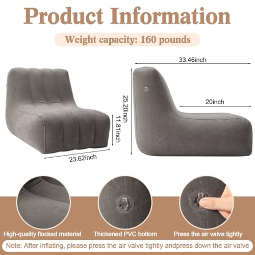 Inflatable Chairs for Adults, Blow up Couch with Electric Air Pump, Inflatable Chairs for Movie Night Flocking Portable Blow up Furniture Beanbag Sofa for Living Room Party(Dark Grey)