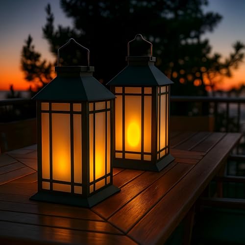 Bdor 13-Inch IP65 Waterproof Battery-Powered Outdoor Lantern with Led Flameless Candle and 6-Hour Timer - Decorative Lantern for Patio & Garden(2 Pack) - color: Black