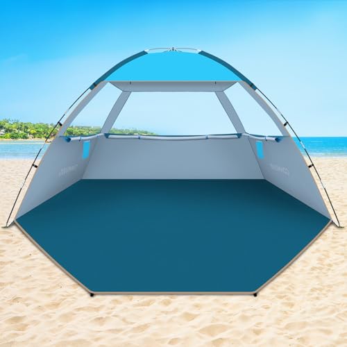 COMMOUDS Beach Tent Sun Shade for 3/4/6/8 Person, UPF 50+ Beach Sun Shelter Canopy Tent, Lightweight, Easy Set Up and Carry - color: Blue, size: 6 Person