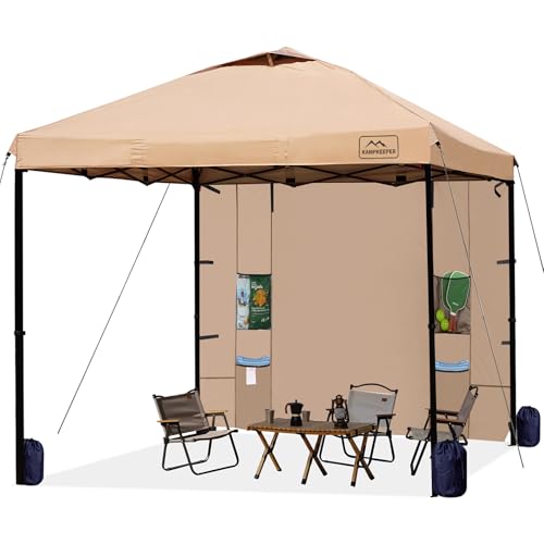 KAMPKEEPER 10x10 Easy Pop Up Canopy Tent with Sidewalls, Instant Outdoor Shade Shelter with Removable 10FT Sun Walls, Quick Setup Waterproof and UV-Resistant for Patio (Khaki, 10x10FT with 1 sidewall) - color: Khaki, size: 10x10FT with 1 sidewall