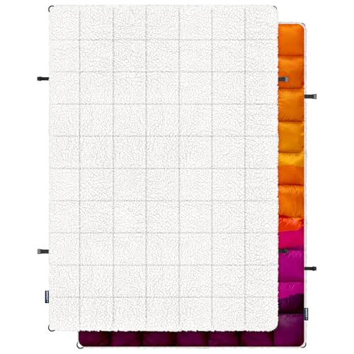zzlamb Outdoor Camping Blanket with Sherpa Lining,Puffy Thick Camp Quilt for Sleeping,Packable Warm Wearable Fleece Blankets for Cold Weather,Traveling,Backpacking,Picnics,Beach,Stadium 52x75in - color: Fiery Ridge Fade