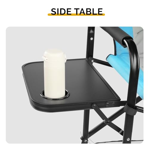 45" Tall Directors Chair,Camping Chairs for Adults,Portable Bar Height Folding Camping Chairs,with Cup Holder, Side Table, Storage Pocket, Footrest,for Fishing Sports Beach Picnic (Blue & Gray)