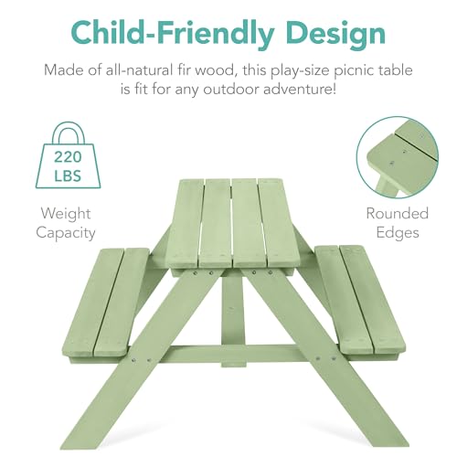Best Choice Products Wooden Kids Picnic Table with Umbrella, Outdoor Activity Table Set with Built-in Benches, 220 lb Capacity per Bench - Sage - color: Sage