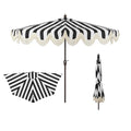 JONATHAN Y Half Umbrella UMB1201A Beverly 9 ft. Designer Classic Scalloped Fringe Market Patio with Crank, Push Button Tilt and UV Protection in Black/White - color: Black/White