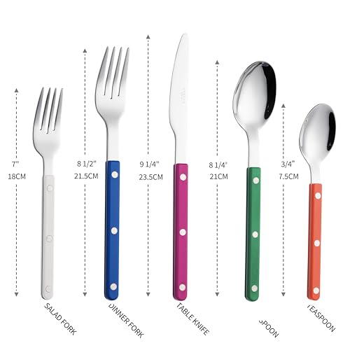 ANNOVA Silverware Set, Retro/Rivet Colorful Stainless Steel Tableware Kitchen Flatware Set Utensils, Includes Dinner Knives, Forks, Spoons, Salad Forks & Dessert Spoons (Rainbow Mix, 10 Pieces) - color: Rainbow Mix