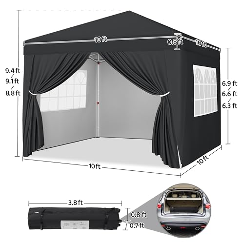 Yaheetech 10x10 Pop Up Canopy with 4 Removable Sidewalls, Portable Enclosed Instant Tent, Waterproof Outdoor Tent, Beach Sun Shelter with 4 Sandbags, 12 Stakes & 4 Ropes, Black - color: Black, size: 10x10
