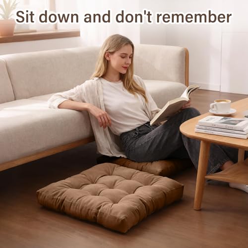 Tiita Outdoor Cushions Square Floor Pillow Thicken Tufted Seat Pad Large Floor Cushion for Yoga Meditation Living Room - color: Square|coffee, size: 2 Count (Pack of 1)
