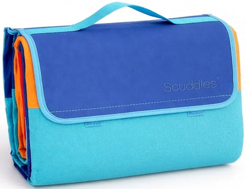 scuddles Extra Large Picnic Blanket – 60" x 80" Waterproof Outdoor Mat with Soft 3-Layer Comfort, Cozy Fleece Top, Foldable Design & Carry Strap for Beach, Camping, Parks & Hiking - color: Blue