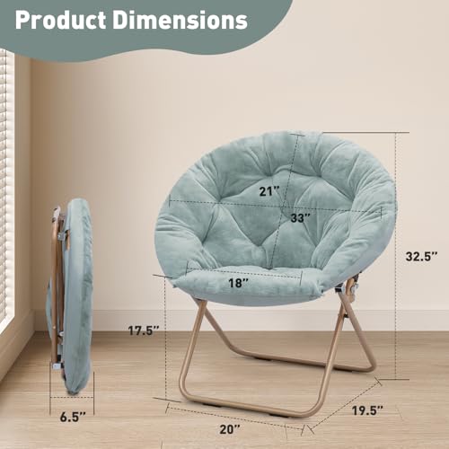 MoNiBloom Round Folding Faux Fur Saucer Chair for Bedroom Living Room Dorm Foldable Metal Frame Oversized Large Comfy Soft Lounge Lazy Cozy Moon Chair for Adults (Set of 2, Teal Blue) - color: Teal Blue