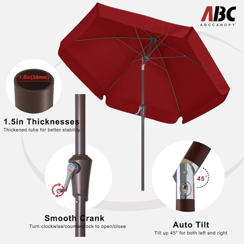 ABCCANOPY 7.5ft Scalloped Patio Umbrella, Outdoor Table Umbrella with Tilt and Crank, Fiberglass Ribs Deck Umbrella for Patio, Pool, Garden, Picnic (Burgundy) - color: Burgundy, size: 7.5FT