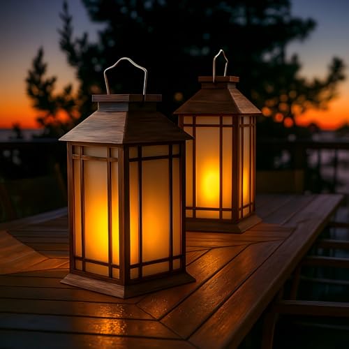 Bdor 2-Pack 13" Vintage Candle Lantern with Led Flameless Candle (6hr Timer) - IP65 Waterproof Battery Powered - Outdoor Patio Hanging Lanterns Decorative Tabletop Lanterns - color: Gold