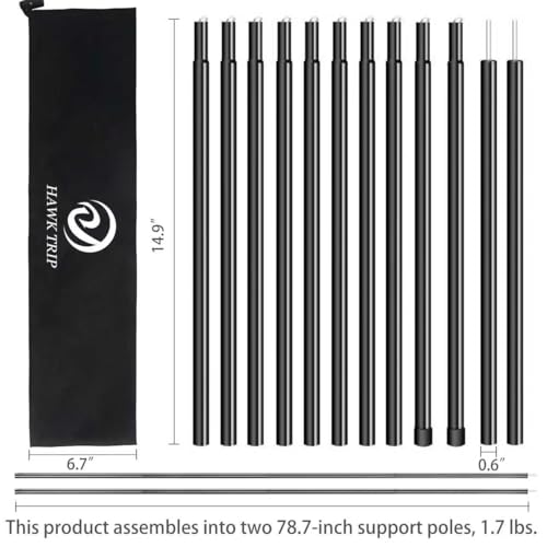 Camping Tarp Poles Tent Poles Adjustable for Tarp Canopy Awning Beach Shade (Dia 0.6"/Length 80.7") - color: Dia 0.6"/Length 80.7"