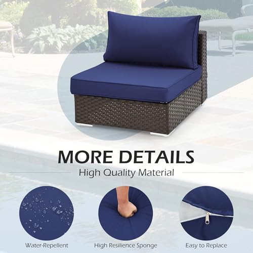 HOMREST Outdoor Replacement Cushions for Patio Furniture,Water-Repellent Sofa Cushion for 6-Seat Rattan Wicker Sectional Patio Conversation Sets,14-Piece Cushions Set for Outdoor Couch（Navy Blue） - color: Navy Blue, size: 6 Seat