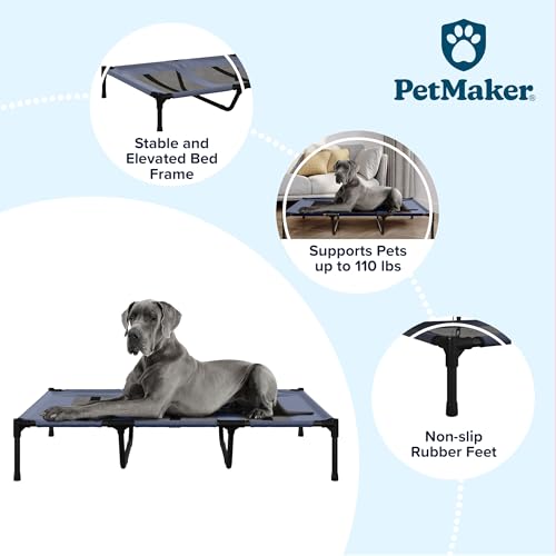Elevated Dog Bed - 48x35.5-Inch Portable Pet Bed with Non-Slip Feet - Indoor/Outdoor Dog Cot or Puppy Bed for Pets up to 110lbs by PETMAKER (Blue) - color: Blue, size: X-Large