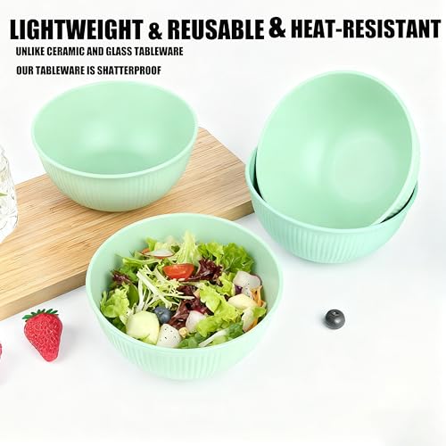 Reusable Cereal Bowls Set of 4, BPA Free Lightweight Bowls, Dishwasher Safe Green Bowls for Rice, Pasta, Snacks, Fruit & Desserts - color: Green
