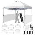 CROWN SHADES 10x10 Pop up Canopy Tent Instant Canopy with 150D Silver Coated Fabric Including 2 Half Sidewalls, 4 Ropes, 8 Stakes, 4 Weight Bags, STO 'N Go Bag, Grid White - color: Grid White