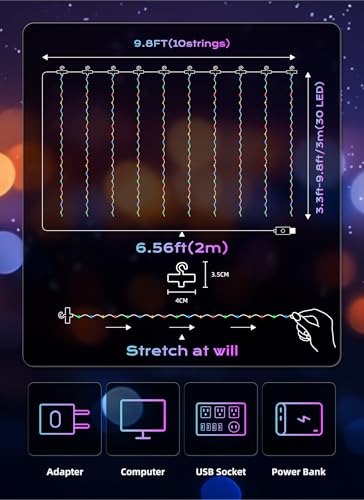 Brightown 300 LED Fairy Curtain Lights, Curtain String Lights, USB Plug in 8 Lighting Modes Christmas Decoration, Hanging Lights with Remote for Bedroom Indoor Weddings Dorm Multicolor 1 Pack - color: Multicolor, size: 1 Pack-300 LED
