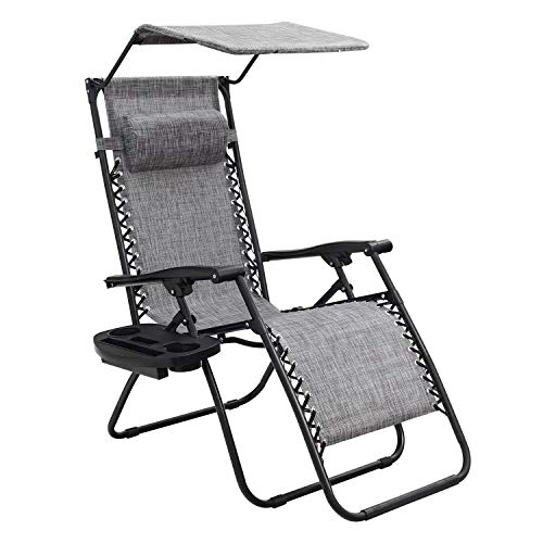 Homall Zero Gravity Chair Patio Lawn Chair Lounge Chair Folding Recliner Adjustable Outdoor with Canopy Shade,Cup Holder (Grey) - color: Grey