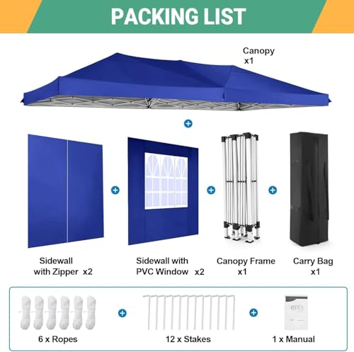COBIZI Canopy 10x20 Pop Up Canopy with 4 Sidewalls Easy Pop Up Tent 10x20 Waterproof Commercial Instant Shelter UPF 50+ Portable Gazebo Wedding Tents for Parties Carport Events(Dark Blue - color: Navy Blue, size: 10x20FT with 6 sidewalls