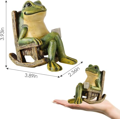 FOXMIS Miniature Frog Garden Statue Mom Gifts Home Decorations Fairy Garden Accessories Outdoor Lights Solar Garden Frog Decor Art Housewarming Gift for Patio,Yard,Lawn Ornament,3.89"x2.36"x3.93 - color: Green