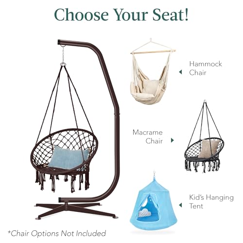 Best Choice Products Metal Hanging Hammock C-Stand for Chair/Weather-Resistant Finish, Offset Base - Stand Only - Brown - color: Brown