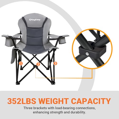 KingCamp Oversized Camping Folding Chair with Lumbar Support, Heavy Duty Ergonomic Padded Arm Chair with Cooler Bag, Cup Holder, Portable for Outdoor - color: High Back-grey-1 Pack