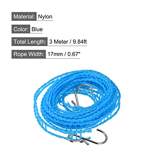 uxcell Portable Clothesline, 9.84ft Nylon Windproof Non-Slip Washing Line Rope for Courtyard Outdoor Travel Camping Laundry Drying, Blue - color: Blue, size: 9.84ft